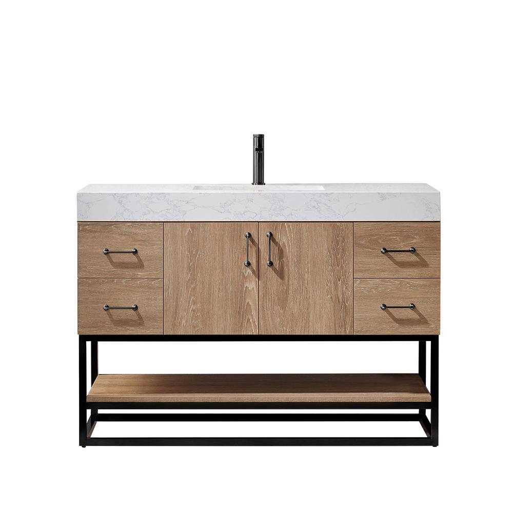 48B" Single Vanity with White Grain Stone Countertop Without Mirror. Picture 1