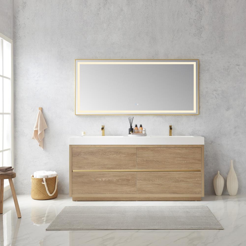 Double Sink Bath Vanity with Composite Integral Square Sink Top and Mirror. Picture 3