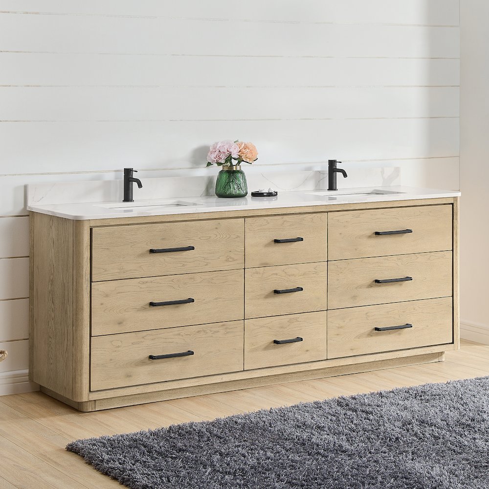 Porto 84" Free-standing Double Bath Vanity in Aged Natural Oak. Picture 4