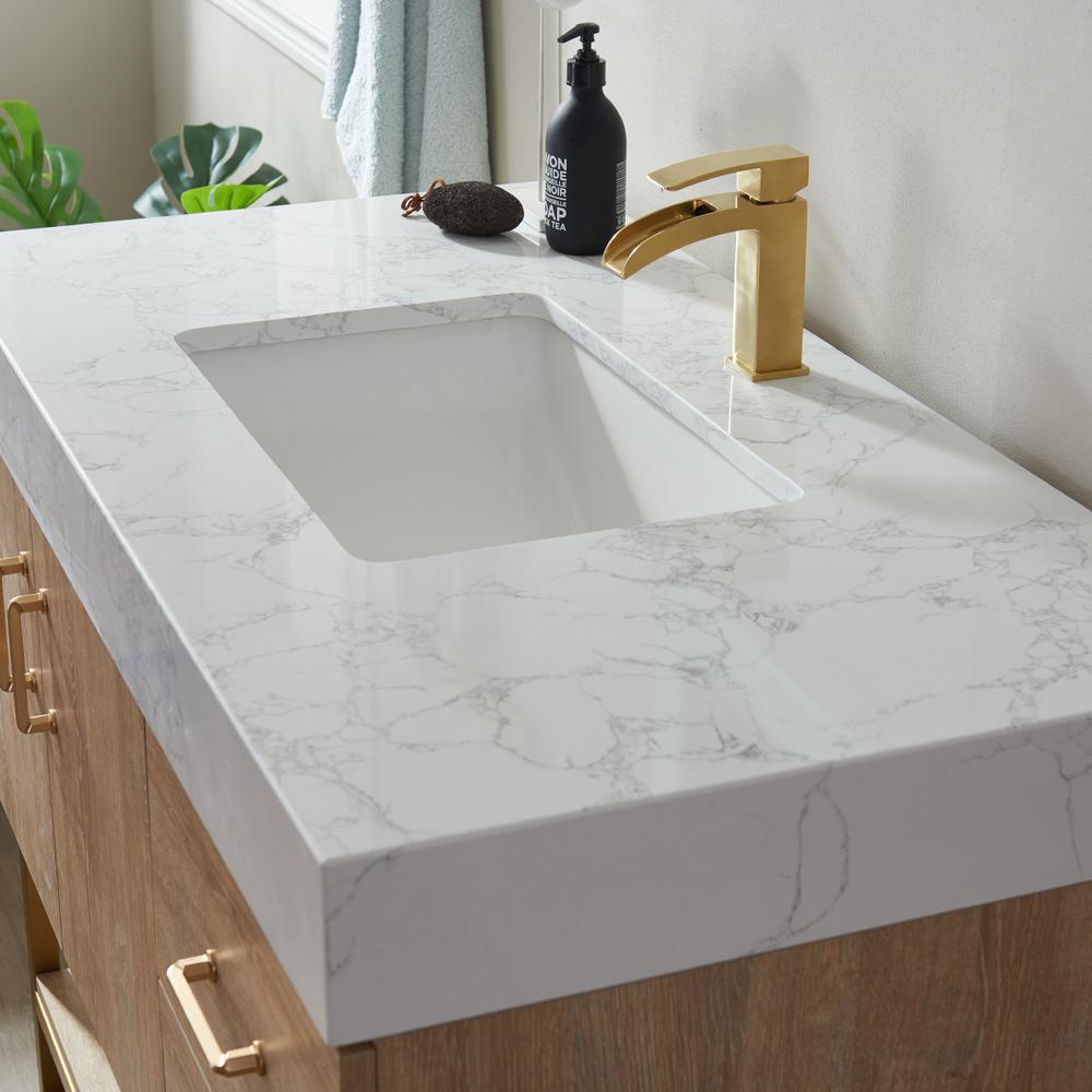 42" Single Vanity with White Grain Stone Countertop Without Mirror. Picture 7