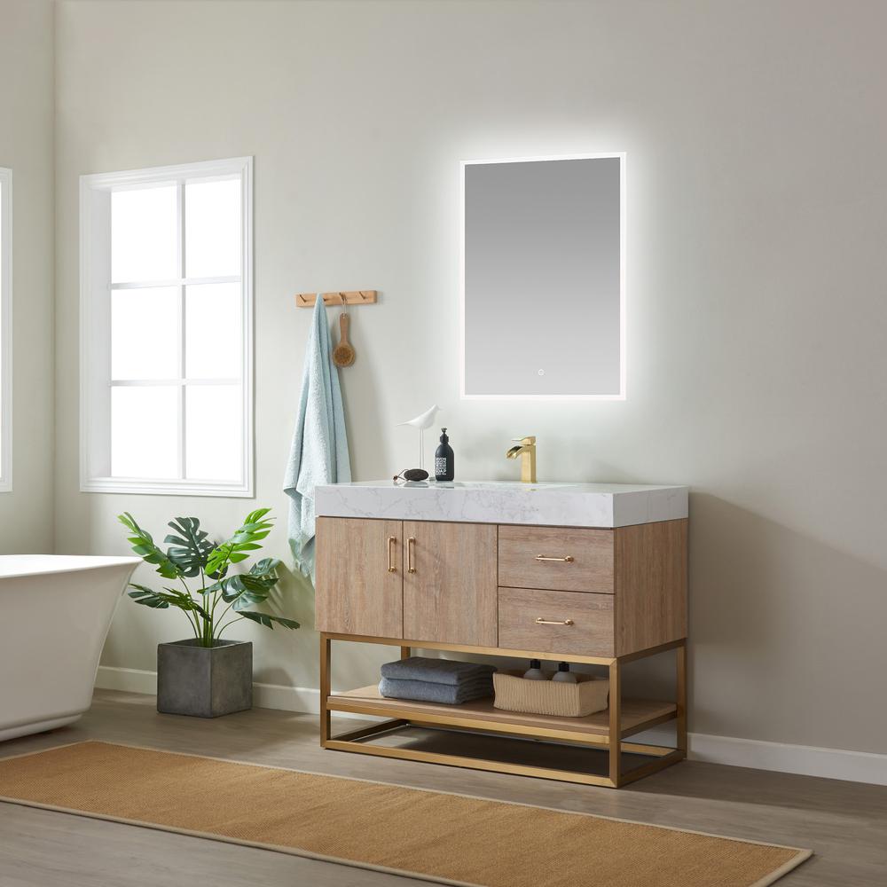 42" Single Vanity with White Grain Stone Countertop With Mirror. Picture 5