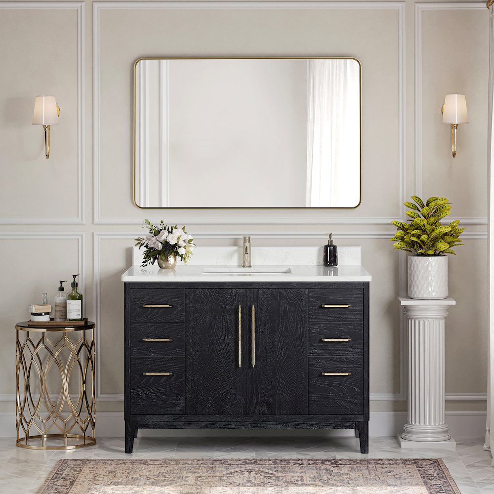 Gara 48" Free-standing Single Bath Vanity in Fir Wood Black. Picture 3