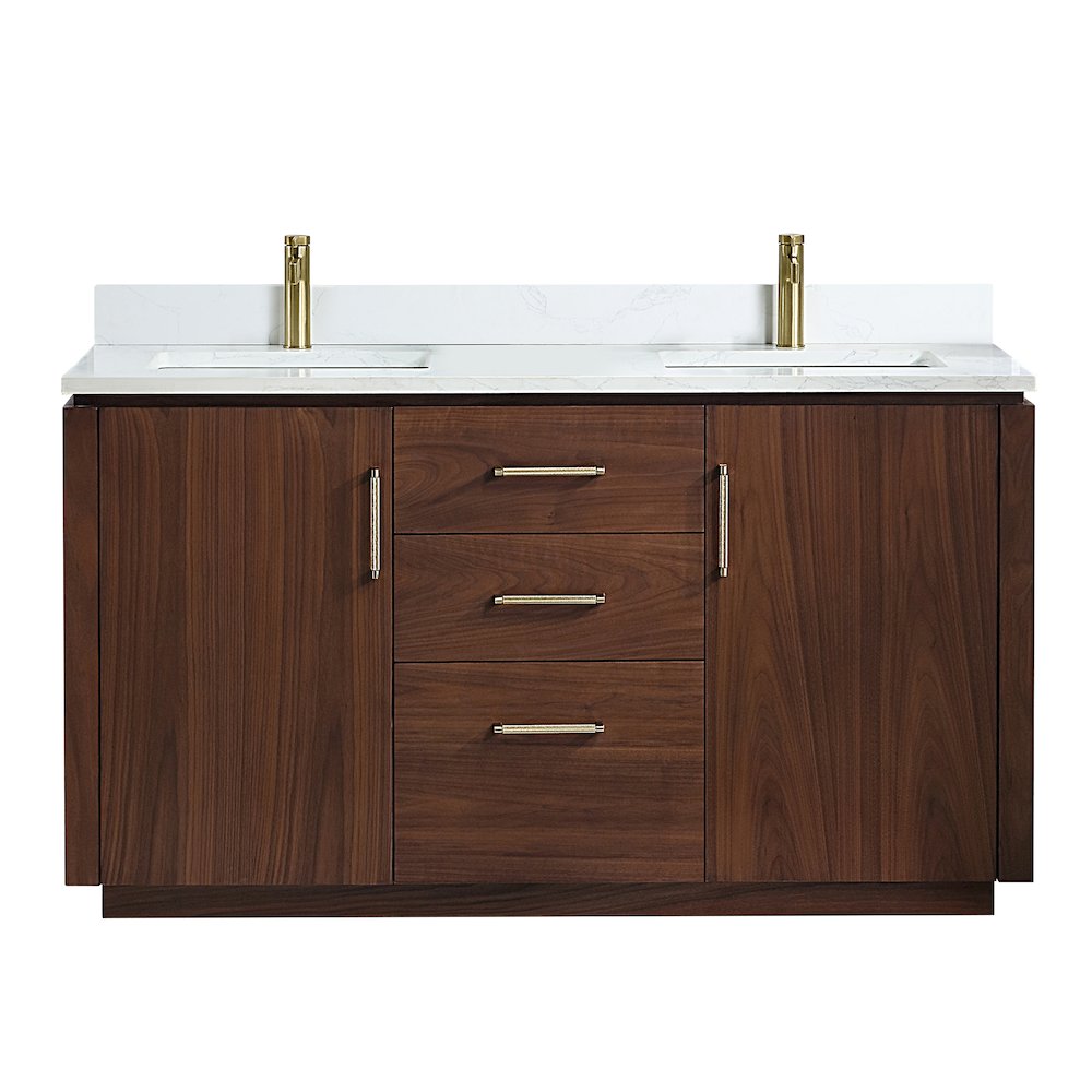 San 60M" Free-standing Double Bath Vanity in Natural Walnut. Picture 1