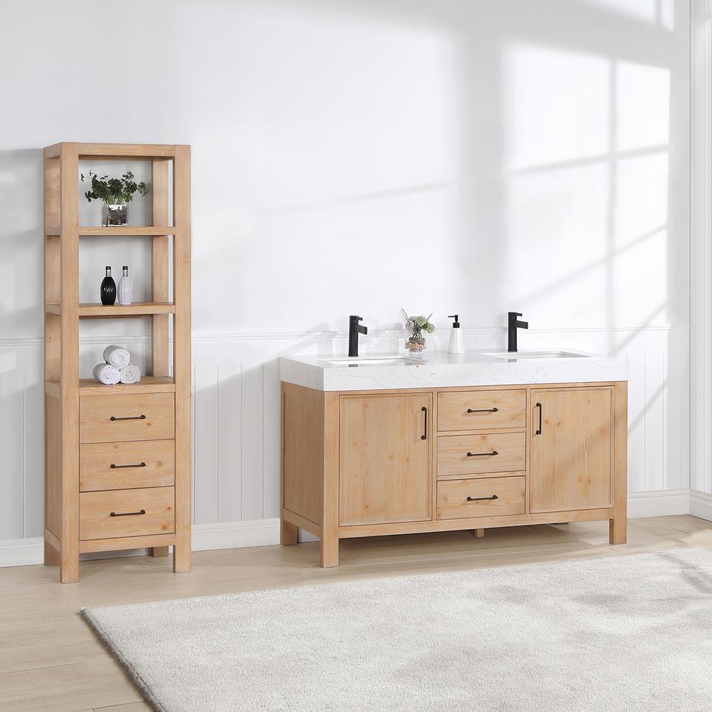 Free-standing Double Bathroom Vanity with Composite top in Lightning White. Picture 4