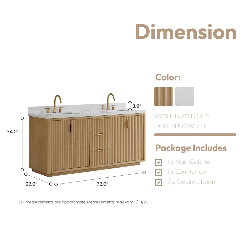 Cádiz 72in. Free-standing Double Bathroom Vanity in Washed Ash Grey. Picture 19