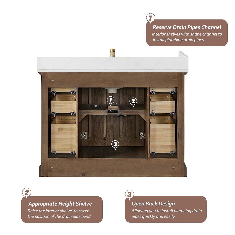 Tokyo 48" Freestanding Single Bath Vanity in Aged Dark Brown Oak. Picture 17
