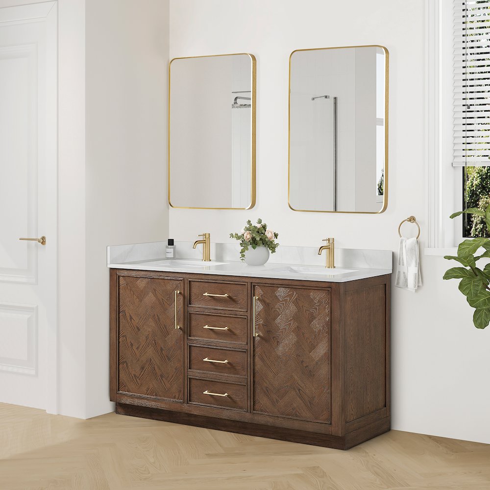 Jakarta 60M" Freestanding Double Bath Vanity in Aged Dark Brown Oak. Picture 4