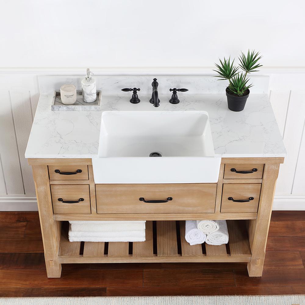 Single Bath Vanity with Composite Stone Top, White Farmhouse Basin. Picture 8