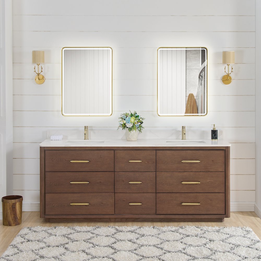 Porto 84" Free-standing Double Bath Vanity in Aged Dark Brown Oak. Picture 7