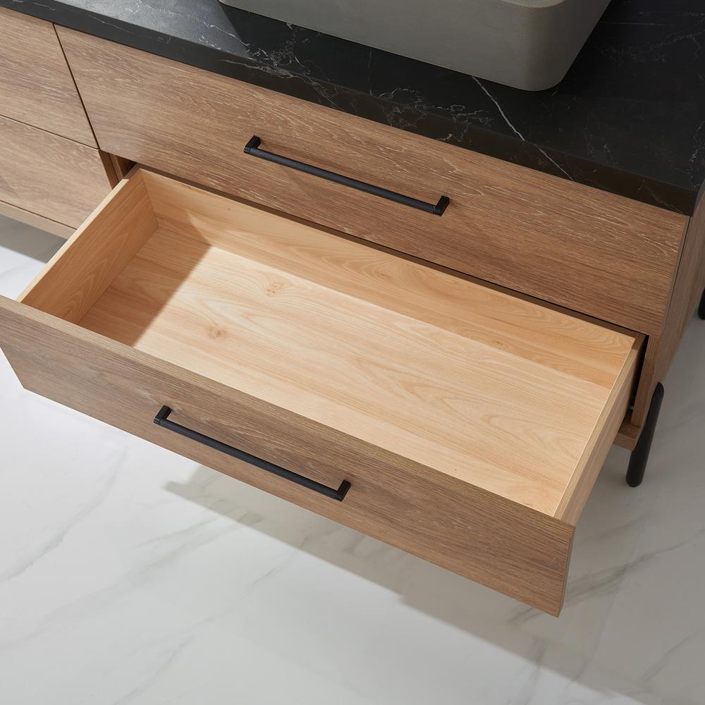 Double Sink Bath Vanity with Sintered Stone Top with Concrete Sink and Mirror. Picture 10