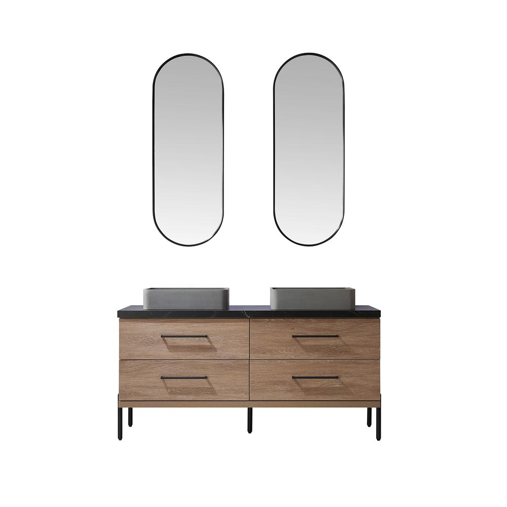 Double Sink Bath Vanity with Sintered Stone Top with Concrete Sink and Mirror. Picture 2