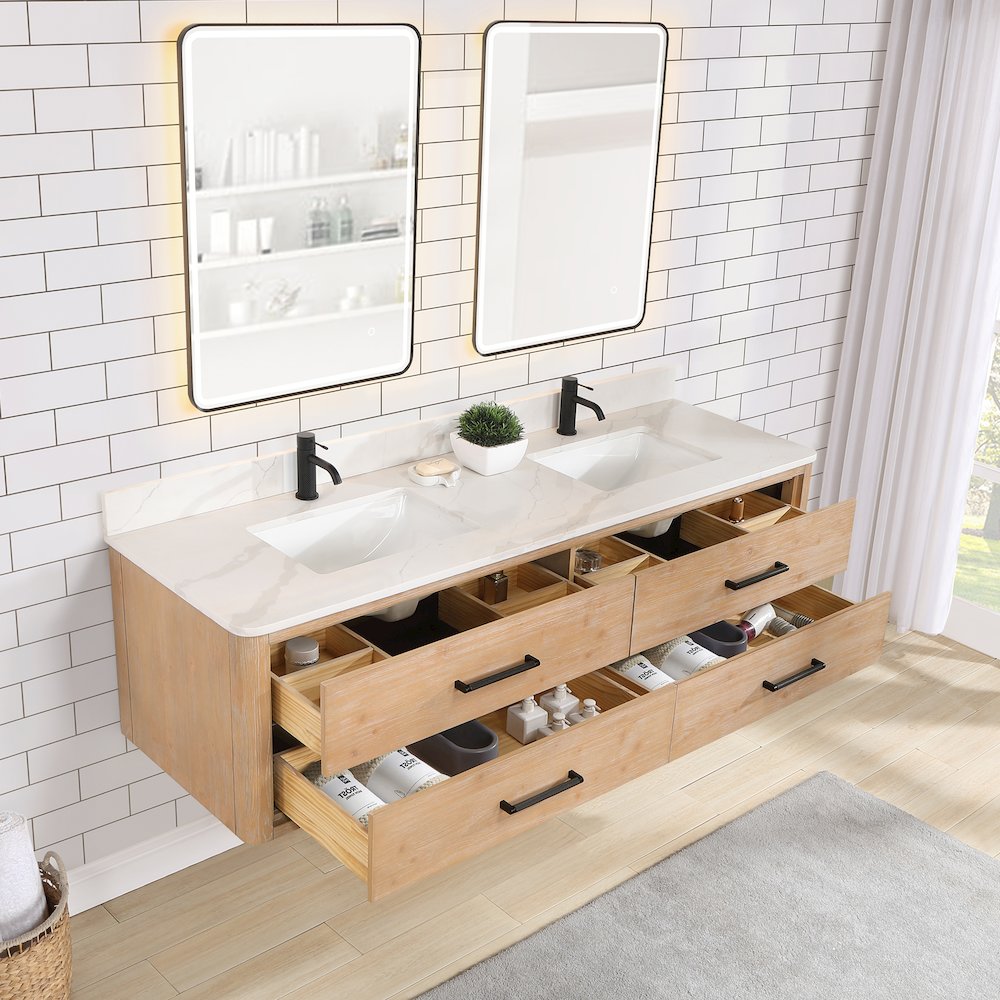 Cristo 72" Floating Double Bath Vanity in Fir Wood Brown. Picture 8