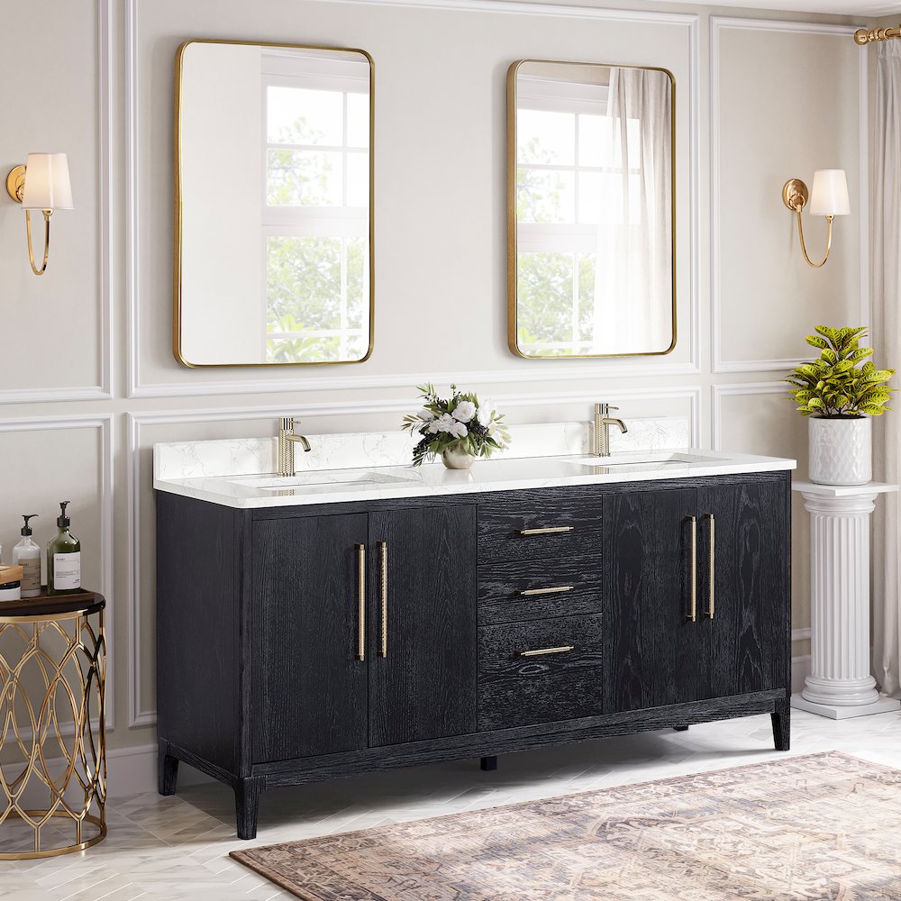 Gara 72" Free-standing Double Bath Vanity in Fir Wood Black. Picture 5