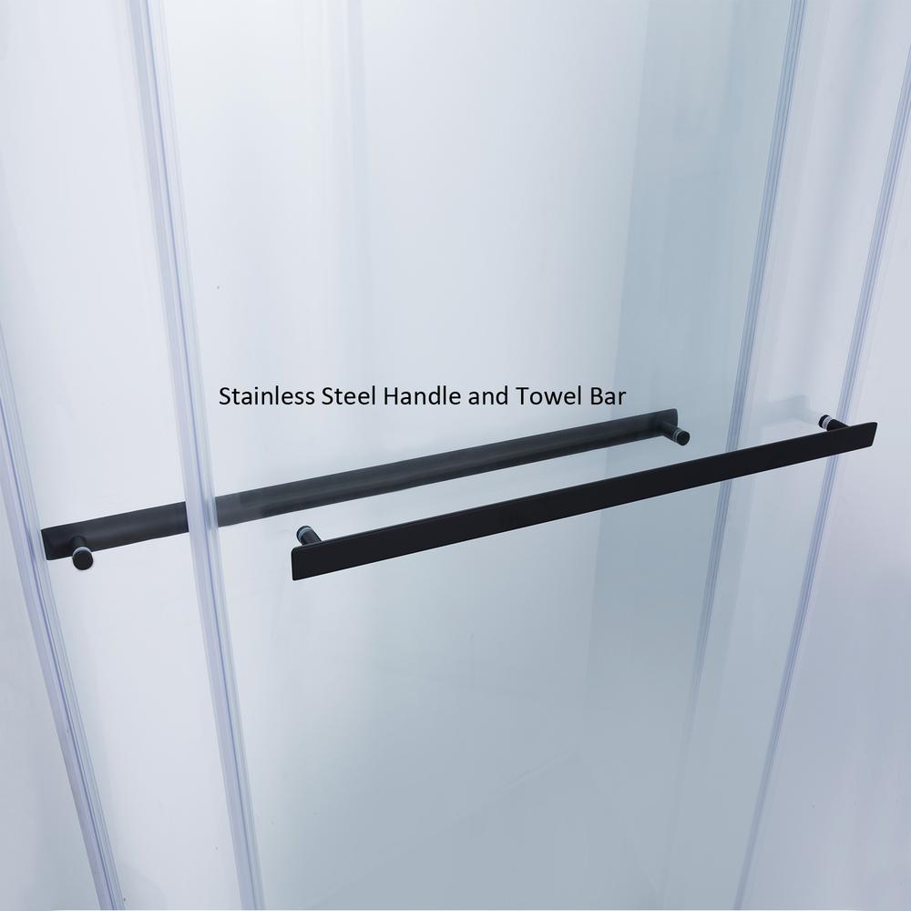 Spezia 56" W x 76" H Double Sliding Frameless Shower Door in Matte Black. Picture 9