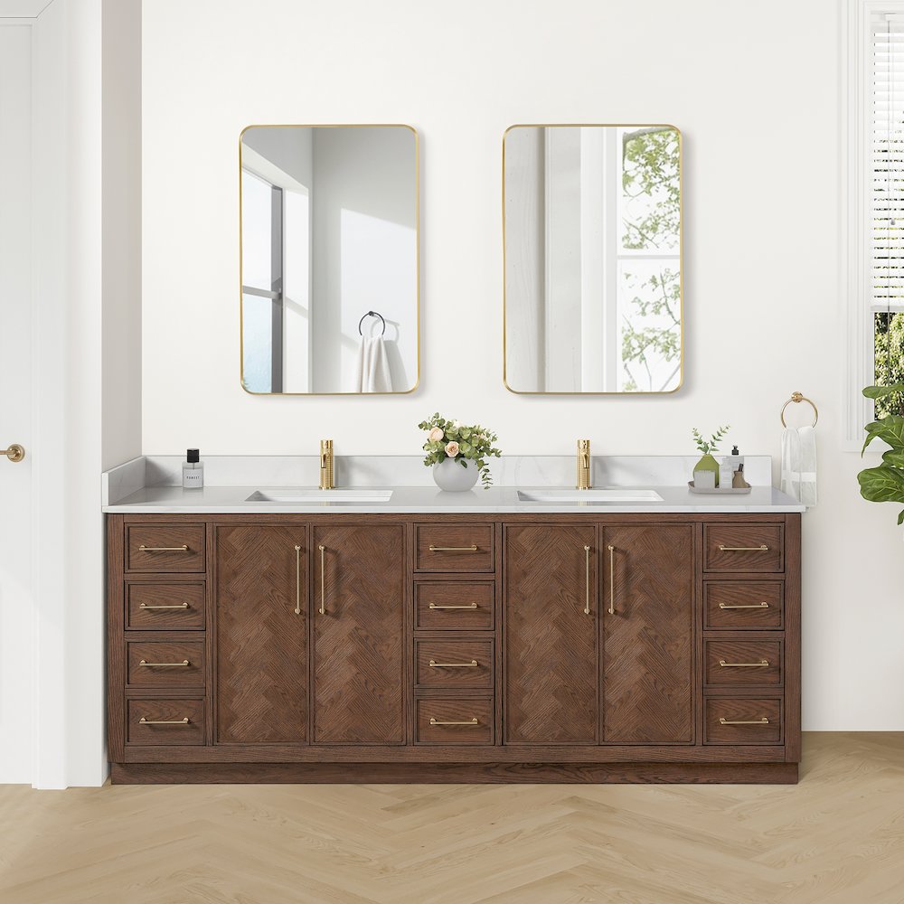 Jakarta 84" Freestanding Double Bath Vanity in Aged Dark Brown Oak. Picture 2