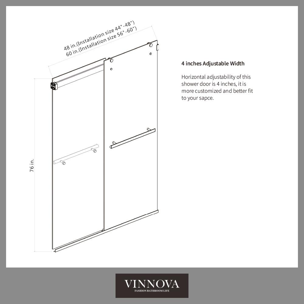 Spezia 60" W x 76" H Double Sliding Frameless Shower Door in Brushed Nickel. Picture 13