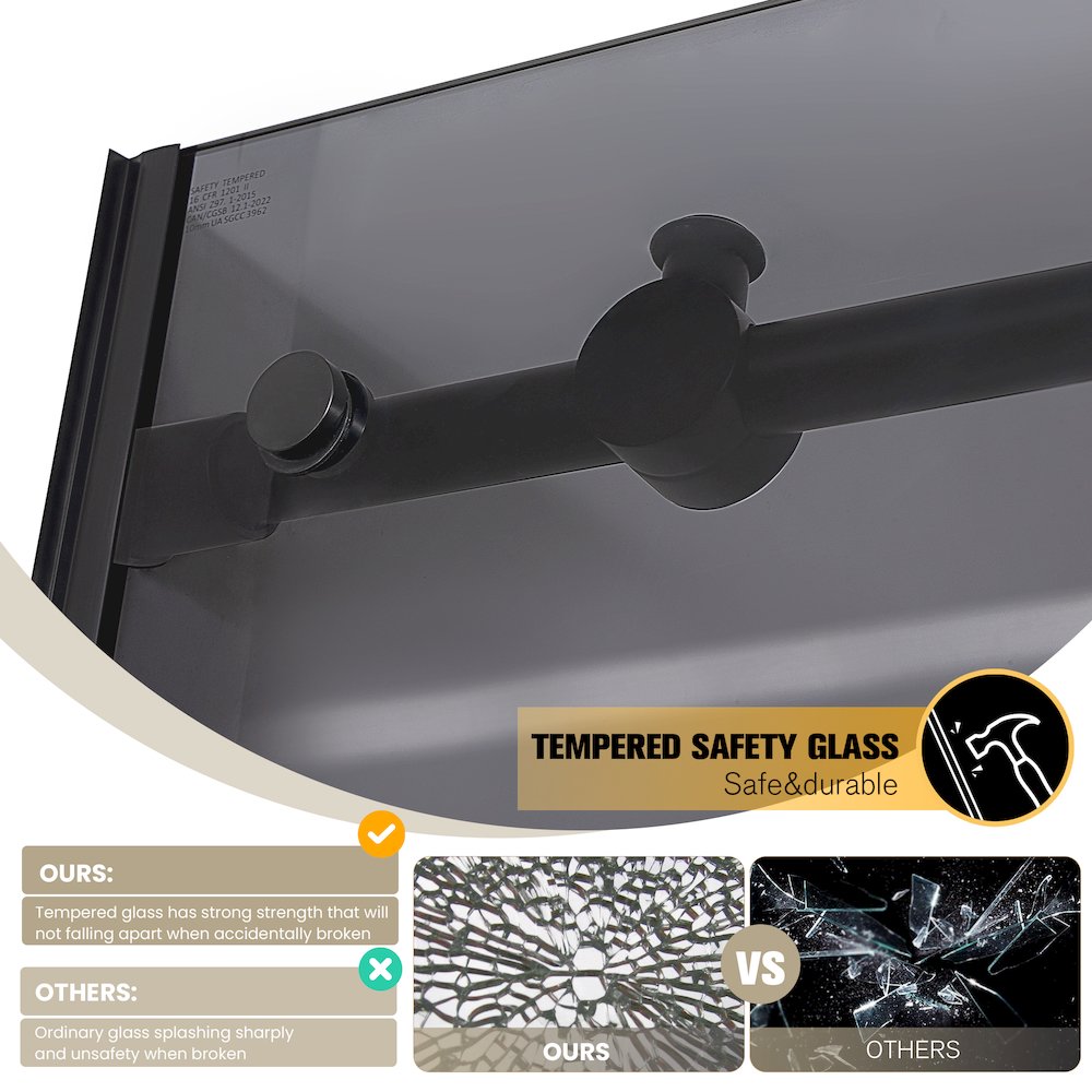 Echarri 64" W x 78" H Single Sliding Frameless Shower Door in Matte Black. Picture 9