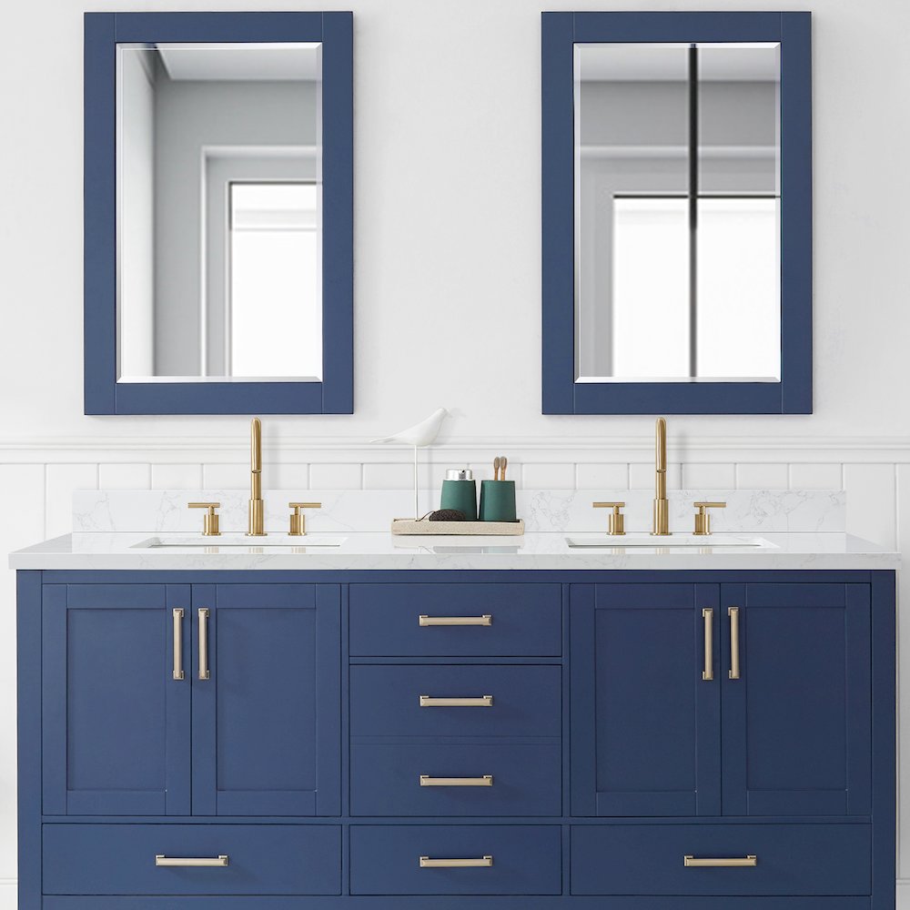 Composite Stone Vanity Top in Grain White with White Rectangular Double Sink. Picture 5