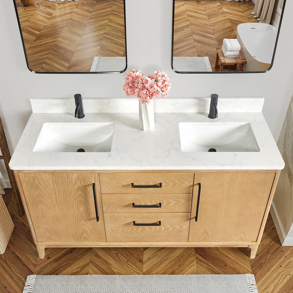 Gara 60M" Free-standing Double Bath Vanity in Washed Ash Grey. Picture 6