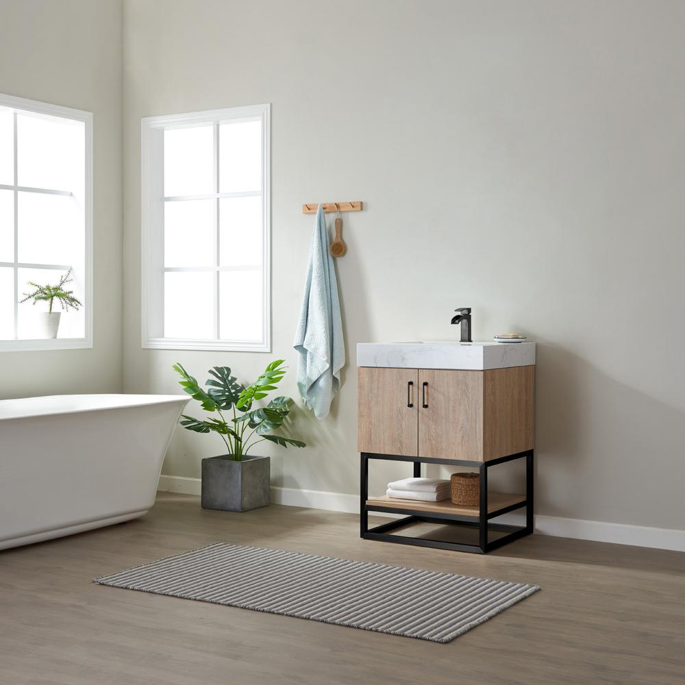 24B" Single Vanity with White Grain Stone Countertop Without Mirror. Picture 12