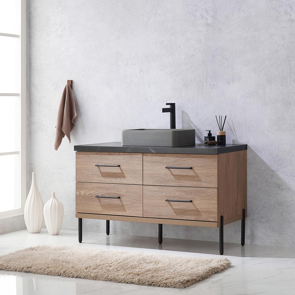 Single Sink Bath Vanity with Black Sintered Stone Top with Concrete Sink. Picture 5