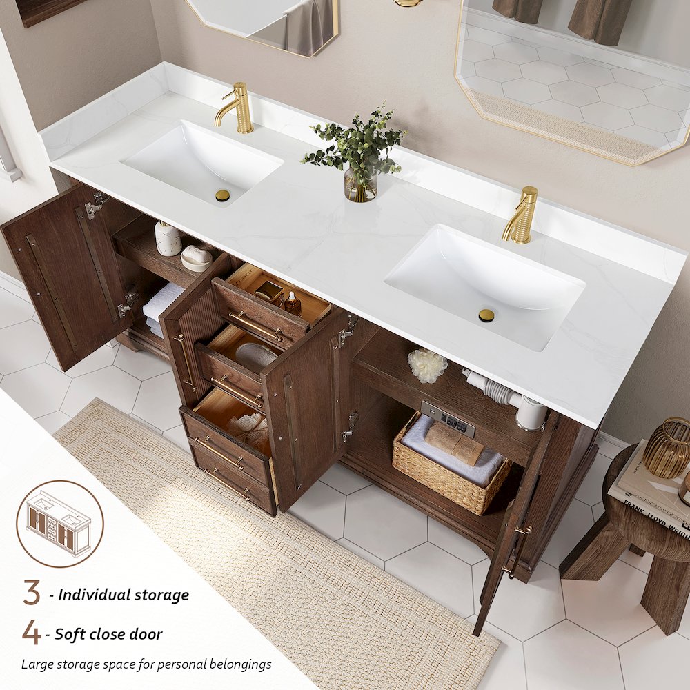 Tokyo 72" Freestanding Double Bath Vanity in Aged Dark Brown Oak. Picture 8