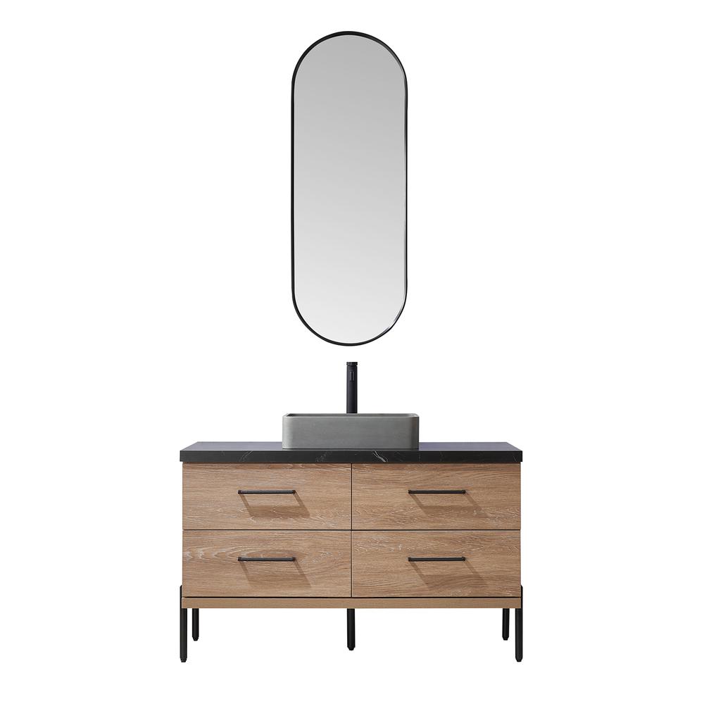 Single Sink Bath Vanity with Sintered Stone Top with Concrete Sink and Mirror. Picture 1