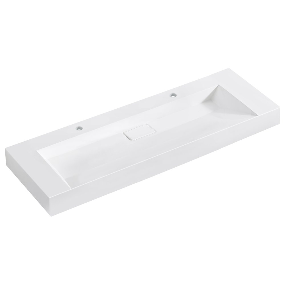 Rectangular White Finish Composite Granite Stone Console Bathroom Vanity Sink. Picture 1
