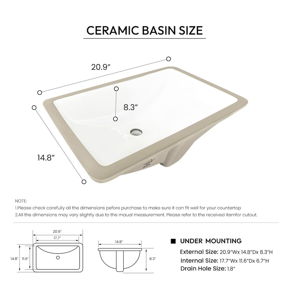Composite Stone Vanity Top in Grain White with White Rectangular Single Sink. Picture 8