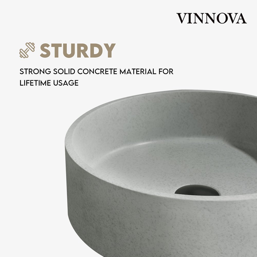 Vinnova Moguer Grey Concrete Circular Vessel Bathroom Sink. Picture 3