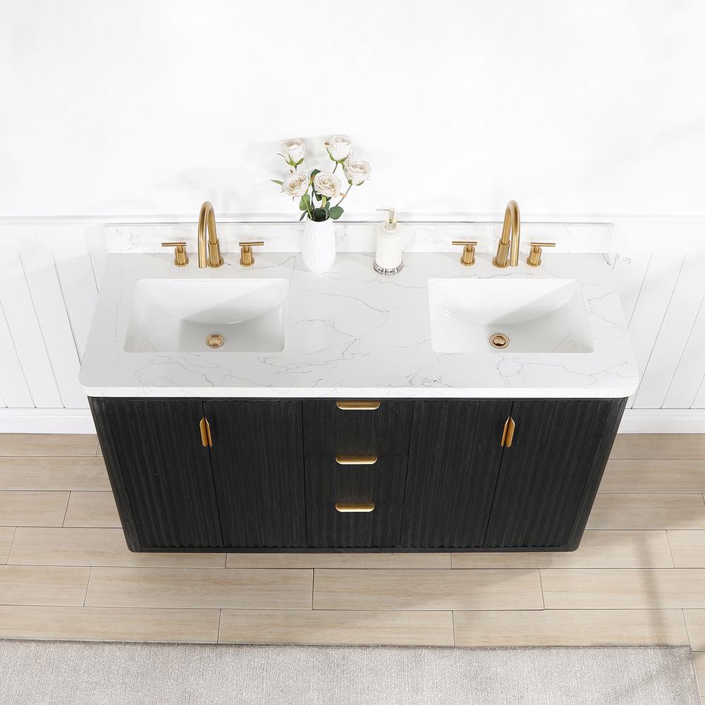 Free-standing Double Bathroom Vanity with Composite top in Lightning White. Picture 3