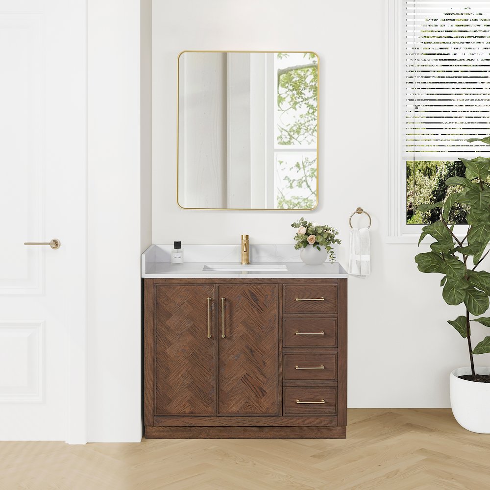 Jakarta 42" Freestanding Single Bath Vanity in Aged Dark Brown Oak. Picture 3