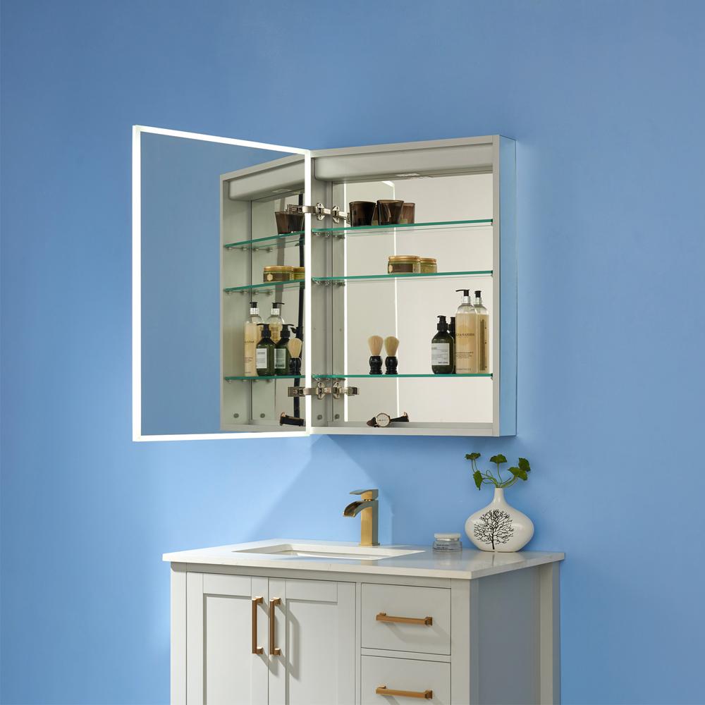 24" Rectangle Frameless Lighted Medicine Cabinet Wall Mounted Mirror. Picture 4