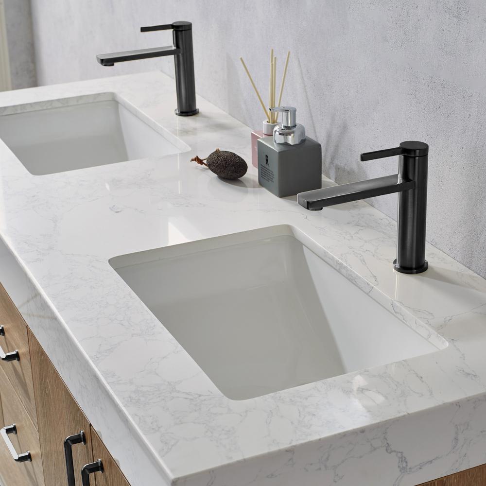 60B" Double Vanity with White Grain Stone Countertop Without Mirror. Picture 6