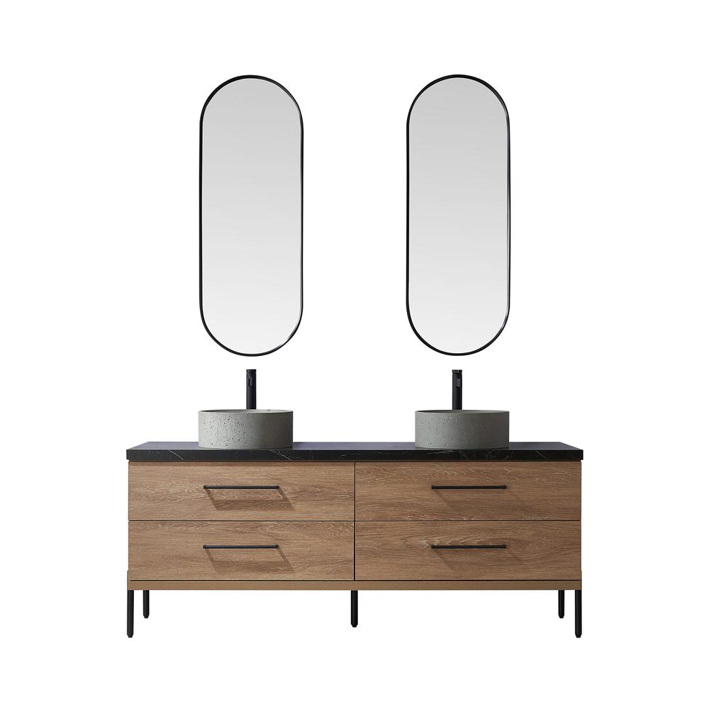 Double Sink Bath Vanity with Sintered Stone Top with Concrete Sink and Mirror. Picture 1