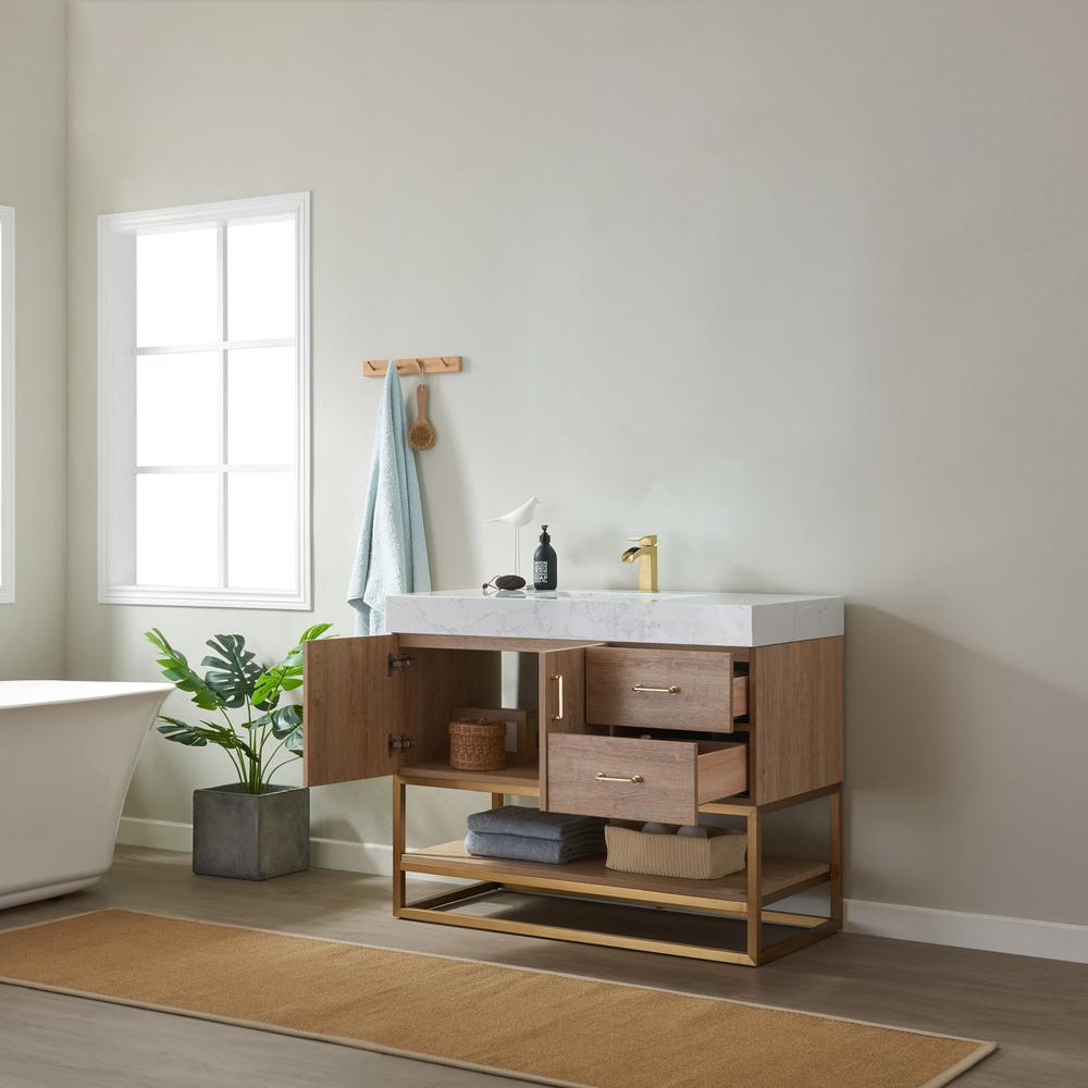 42" Single Vanity with White Grain Stone Countertop Without Mirror. Picture 11