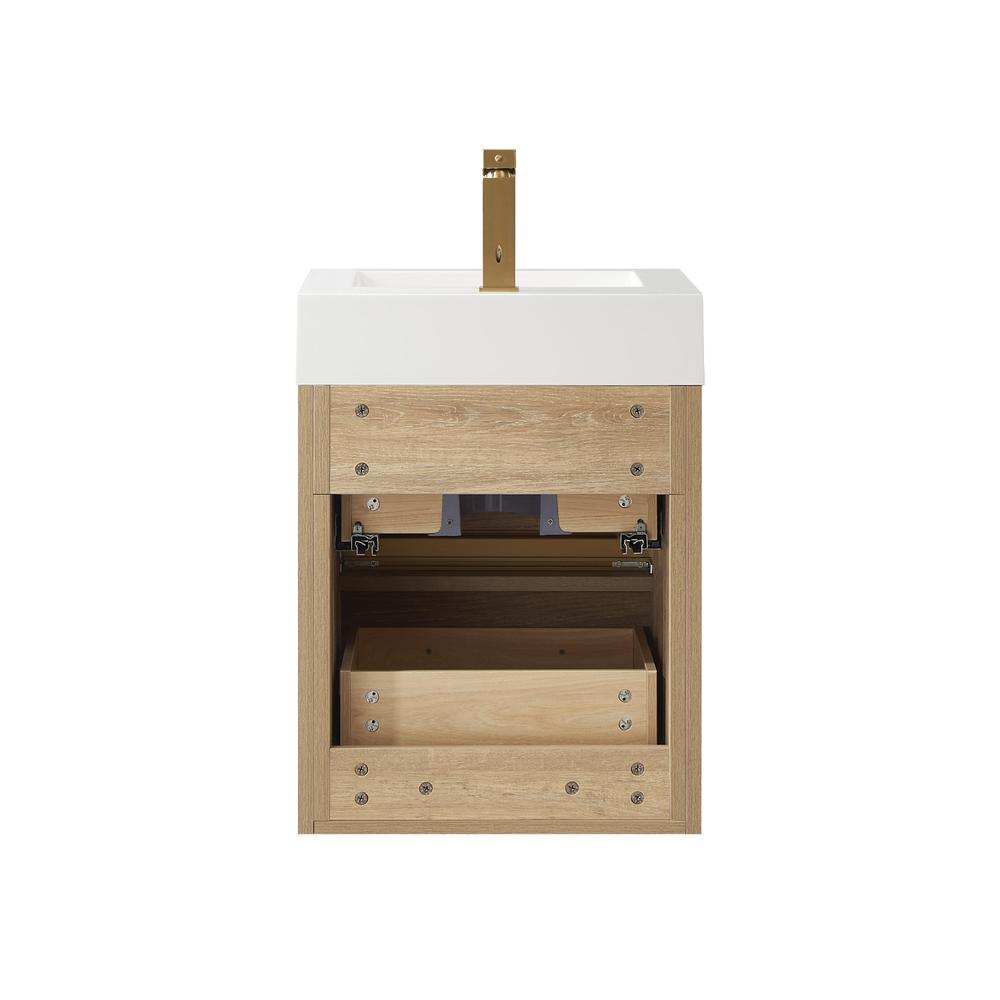 Single Sink Wall-Mount Bath Vanity with Composite Integral Square Sink Top. Picture 2