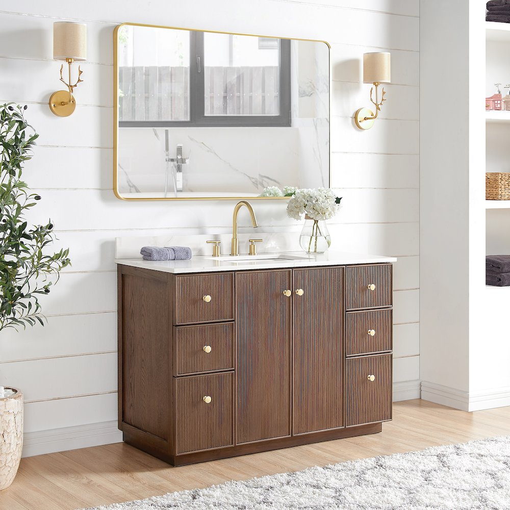 Oza 48" Free-standing Single Bath Vanity in Aged Dark Brown Oak. Picture 5