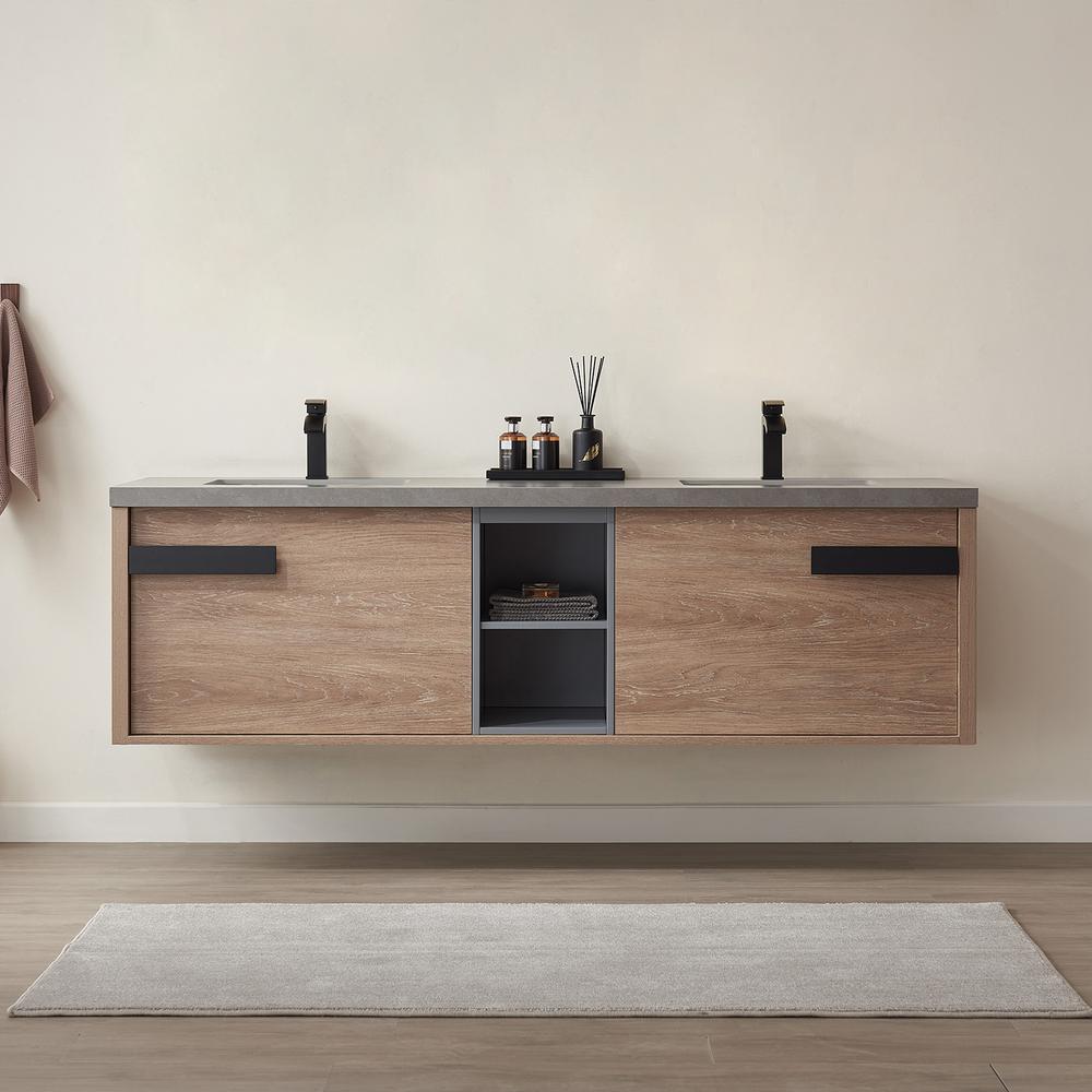 Carcastillo 72" Double Sink Bath Vanity with Grey Sintered Stone Top. Picture 6