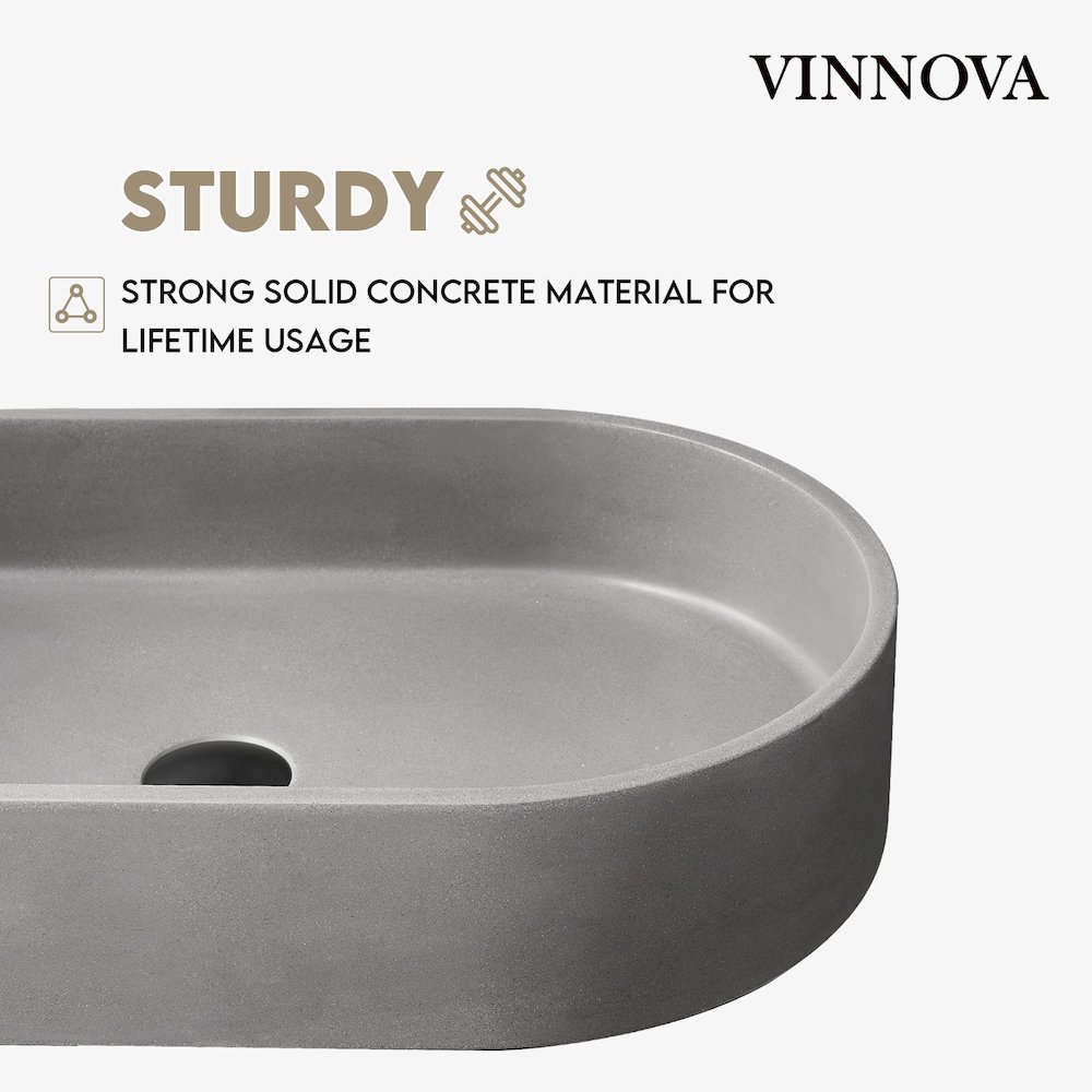 Vinnova Eibar Grey Concrete Oval Vessel Bathroom Sink. Picture 4