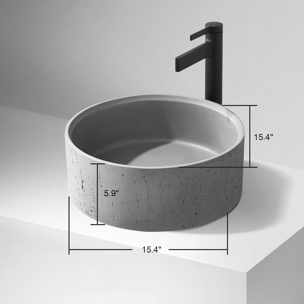 Vinnova Almonte Grey Concrete Circular Vessel Bathroom Sink. Picture 8