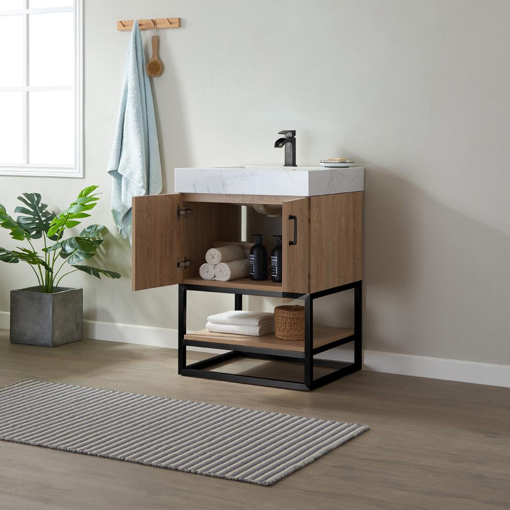 24B" Single Vanity with White Grain Stone Countertop Without Mirror. Picture 7