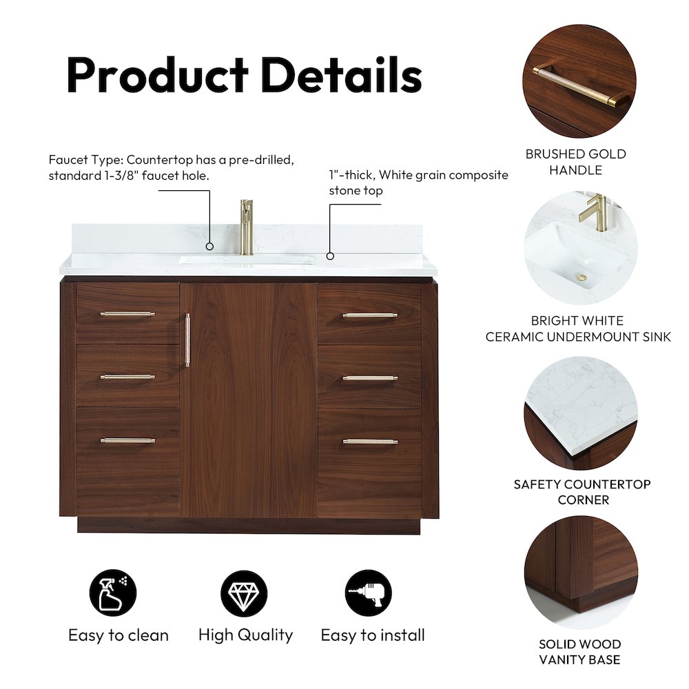 San 48" Free-standing Single Bath Vanity in Natural Walnut. Picture 17
