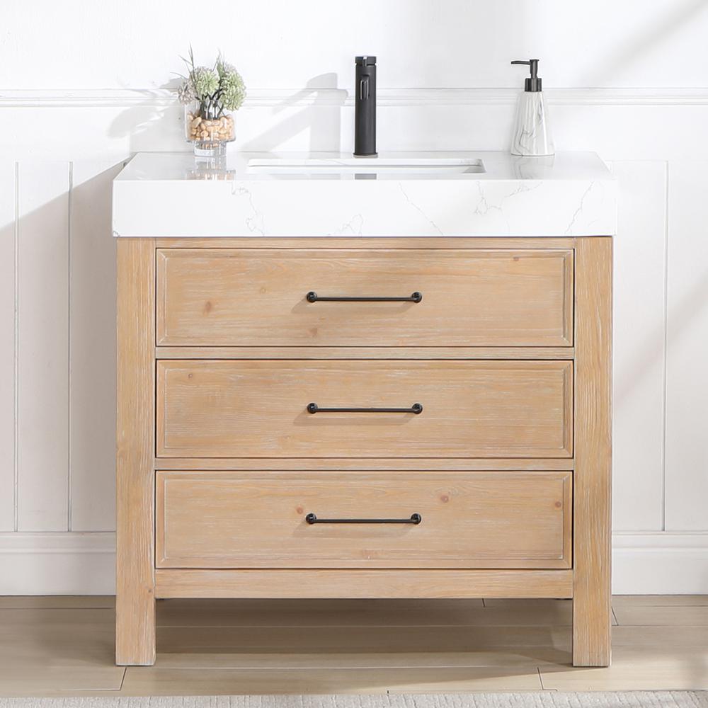 Free-standing Single Bathroom Vanity with Composite top in Lightning White. Picture 10