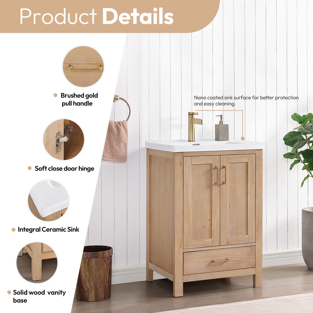 Single Sink Bath Vanity with Drop-In White Ceramic Basin and Mirror. Picture 6