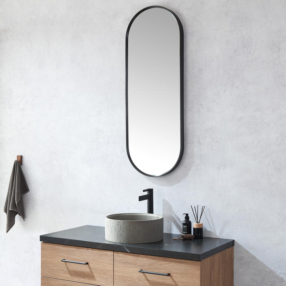 Luarca 18 in. W x 48 in. H Oval Metal Wall Mirror in Brushed Black. Picture 4