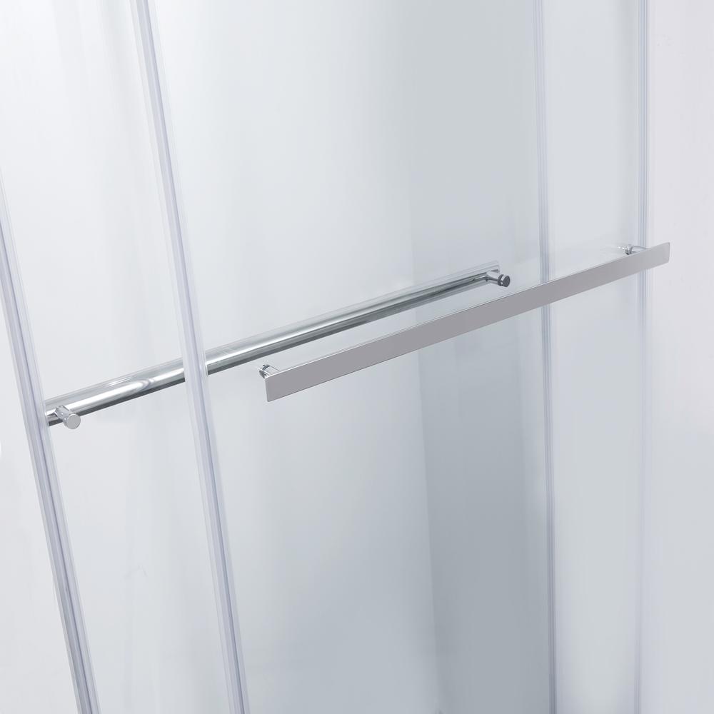 Spezia 64" W x 76" H Double Sliding Frameless Shower Door in Polished Chrome. Picture 4