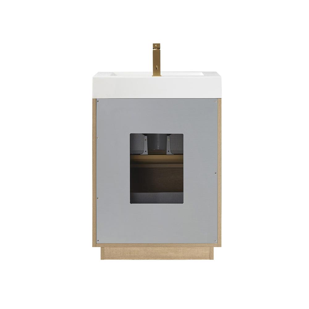 Single Sink Bath Vanity with White Composite Integral Square Sink Top. Picture 2