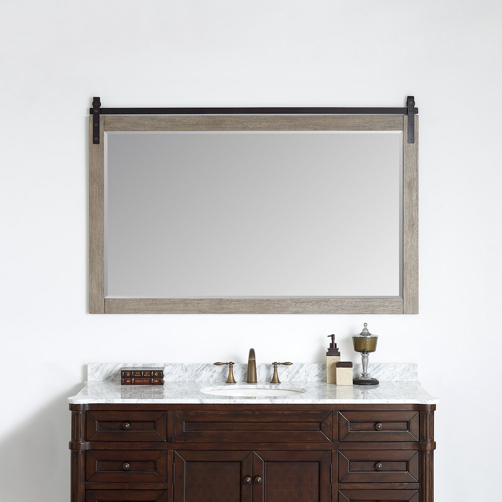 Cortes 60" Rectangular Bathroom Vanity Barndoor Wall Mount Mirror in Grey. Picture 2