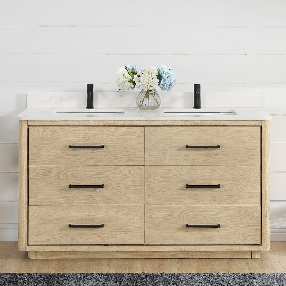 Porto 60M" Free-standing Double Bath Vanity in Aged Natural Oak. Picture 3